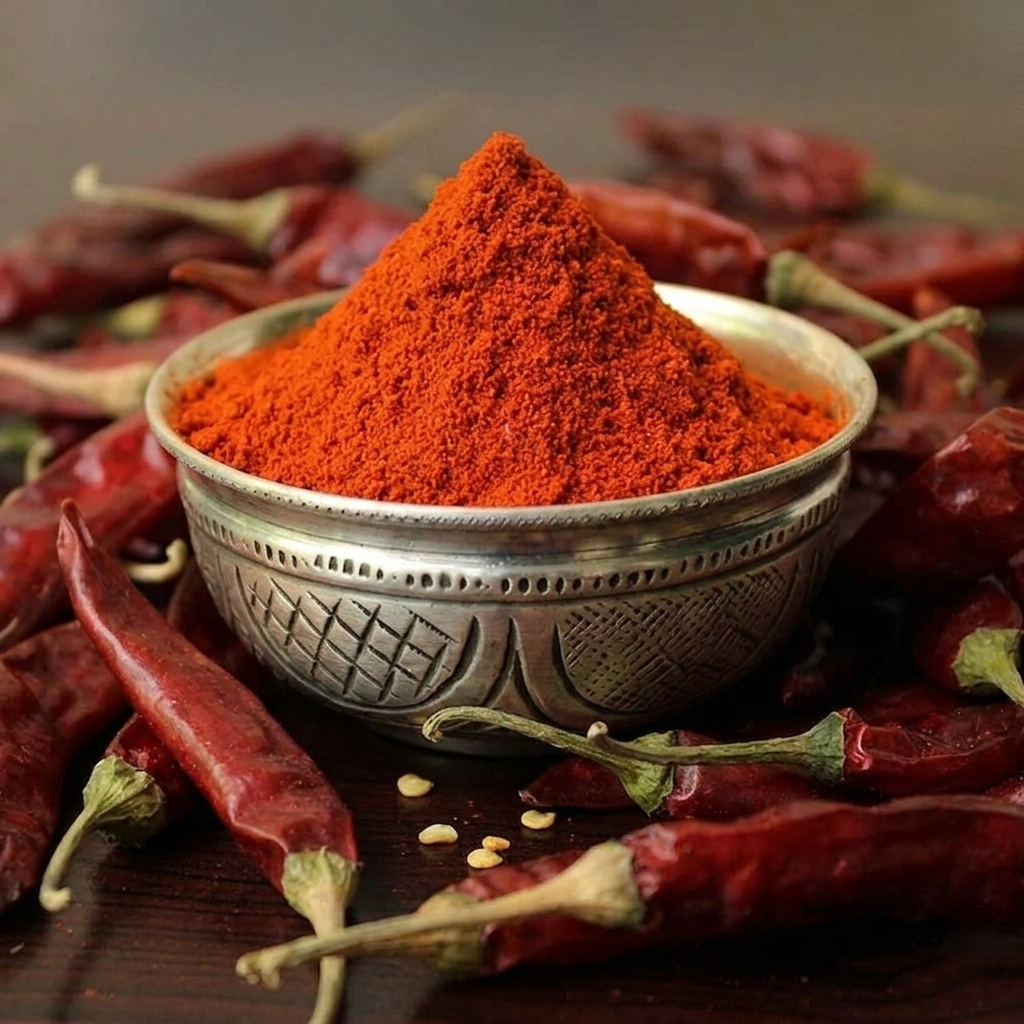 Guntur teja chilli powder in bowl